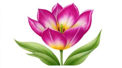 Fototapeta premium Pink and Yellow Tulip Close Up on White Background