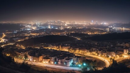 Fototapeta premium view of the city full of lights at night seen from the top of the hill
