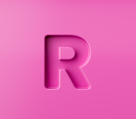Vibrant pink Alphabet letter R embossed on a pink background, 3d illustration