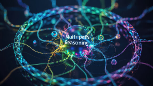 Multi path reasoning concept with agentic ai network connections glowing in futuristic digital environment inspiring innovation and intelligence
