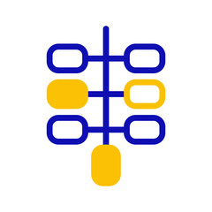 Obraz premium Stylized schematic representation of interconnected elements in blue and yellow color