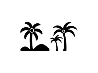 This image features a black and white silhouette of three palm trees of varying heights against a plain white background.