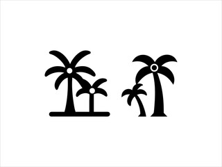 This image features a black and white silhouette of three palm trees of varying heights against a plain white background.