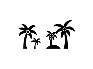 This image features a black and white silhouette of three palm trees of varying heights against a plain white background.