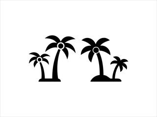 This image features a black and white silhouette of three palm trees of varying heights against a plain white background.