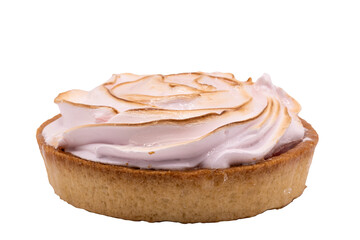 Mini tartelette à la framboise meringuée, vue de détails, au format PNG pour incrustation