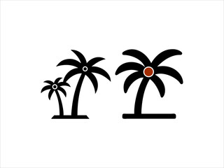 This image features a black and white silhouette of three palm trees of varying heights against a plain white background.