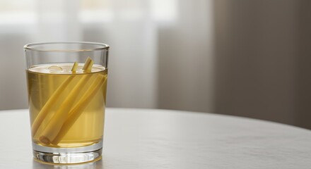 Refreshing Lemongrass Infused Water in Glass Close up View Health Drink Concept Herbal Beverage Photography Still Life Image