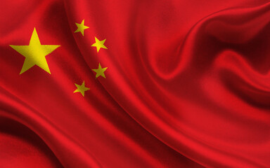 Waving Flag of China in Vibrant Red with Golden Stars Design