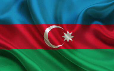Silk Textured Azerbaijan National Flag Featuring Crescent and Star Symbols