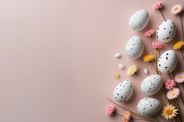 Obraz premium Easter eggs and spring flowers delicate pastel design perfect for cards invitations and spring celebrations