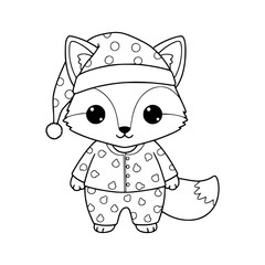 Cute little fox illustration using pajamas. Fox coloring page 