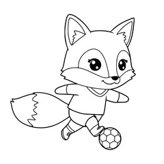 Cute little fox illustration playing football. Fox coloring page 