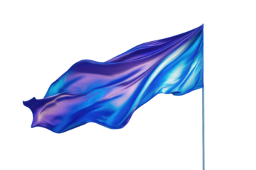 Flying gradient light to dark blue silk textile fabric flag isolated on blue background. Smooth elegant Colorful gradient Satin for grand opening ceremony PNG