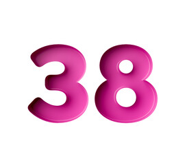 Vibrant pink number 38 Thirty eight in bold gradient font with a slight shadow effect, 3d illustration