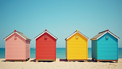 Colorful Wooden Beach Huts on a Sunny Tropical Seaside