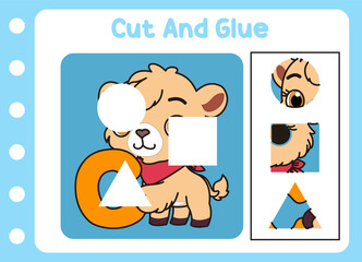 cut and glue for kids. cute camel. puzzle game .