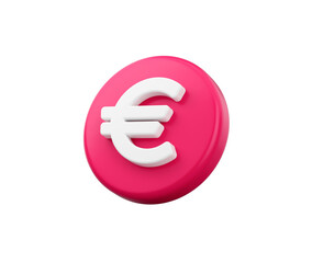 3D Pink icon with white Euro symbol, representing European currency. 3d illustration