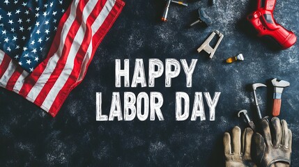 American Flag with "Happy Labor Day" Text