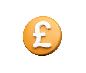 3D Orange coin with white Pound symbol, representing British currency and finance. 3d illustration