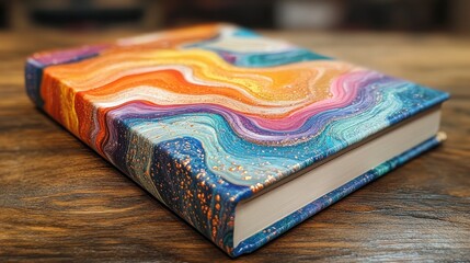 Colorful Abstract Design on a Glossy Book Cover with Vibrant Waves