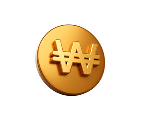3D Golden coin with a Won symbol, representing Korean currency and finance, 3d illustration