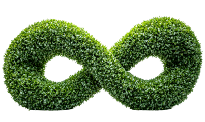 Green Infinity Symbol Made from Lush Leaves and Foliage Isolate on Transparent Background, cutout, png