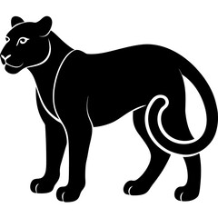 Silhouette of Big Cat – Leopard or Panther in Side View, Minimalist Black and White Vector Art