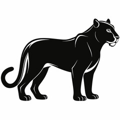 Silhouette of Big Cat – Leopard or Panther in Side View, Minimalist Black and White Vector Art