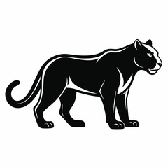 Silhouette of Big Cat – Leopard or Panther in Side View, Minimalist Black and White Vector Art