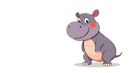 Naklejka premium Charming Cartoon Hippo Illustration with Ample Space for Design