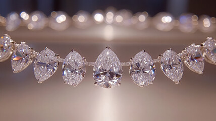 Stunning closeup of elegant diamond necklace showcasing exquisite pear shaped diamonds