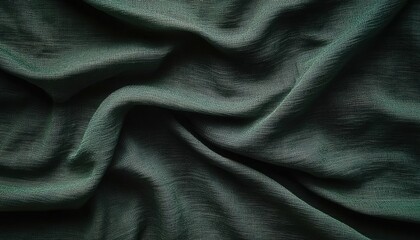Obraz premium A close-up of dark green fabric with natural folds, displaying fine texture and smooth creases.