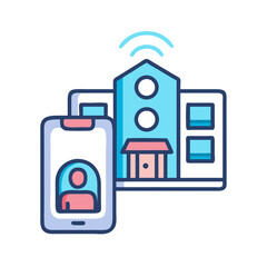 Smart Home Security System Controlled by Smartphone, Icon Illustration