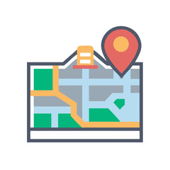 Colorful Map Icon with Location Pin for Navigation and Travel