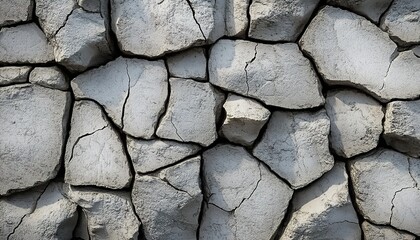 Fototapeta premium Close-up of cracked, dry earth with a grayish stone-like texture.
