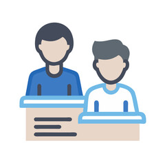 Flat Vector Icon Illustration of Two People Behind a Counter or Desk