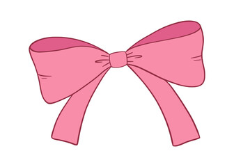 Coquette vintage bow drawing, cute pink ribbon, flat illustration isolated on white