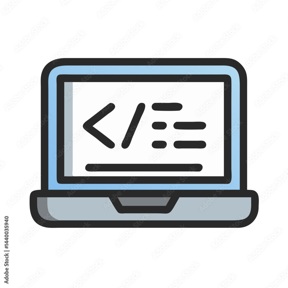 Poster laptop with code editor, programming, coding, development illustration vector design