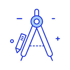 Blue Compass with Pencil Icon on Black Background, Geometric Symbol