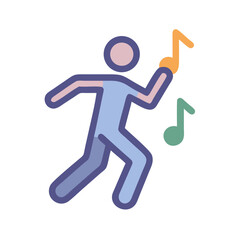 Happy Dancing Musician Icon with Musical Notes on a Black Background