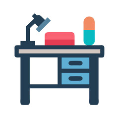 Stylized Desk with Lamp, Book, and Capsule Illustration for Design