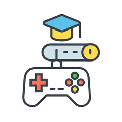 Gaming Degree: Game Controller with Diploma and Graduation Cap on Black