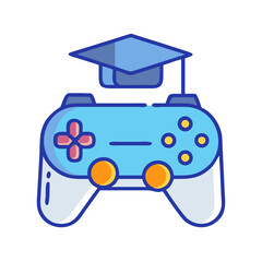 Gaming and Education: Controller with Graduation Cap Icon Vector Illustration