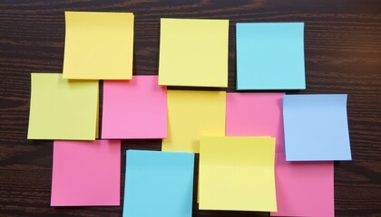 post it notes a series of sticky notes in various pastel hues organized in a rectangle, with one note overlapping slightly outside the layout.