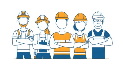 Group of Construction Workers in Hard Hats for Labor Day
