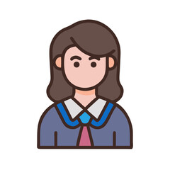 Cartoon Female Student Icon with Brown Hair on Black Background