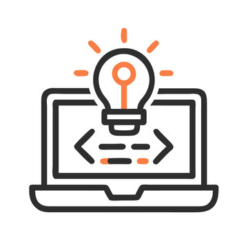 Creative Coding Idea: Laptop, Lightbulb, and Programming Code Illustration