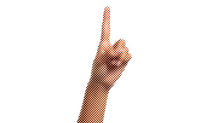 Halftone Dots Design Human Hand Making Peace Sign Gesture for Positive Effect Isolate on Transparent Background, cutout, png