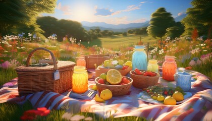 Fototapeta premium Picknickdecke mit Vintage-Details im Garten